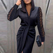 Ariana - Lace Sleeve Draped Long Cocktail Dress