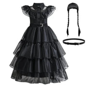 Girls Gothic Dress - Layered Mesh Cutout Mid-Calf Gown