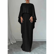 Aubrey - Pleated Cape Wedding Guest Maxi Dress