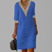 Melanie - Breathable Tie Waist Linen Midi Dress