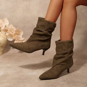 Noemi - Pointed Toe Kitten Heel Slouchy Boots