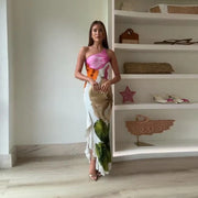 Sofia - Floral Print Ruffle Hem One Shoulder Maxi Dress