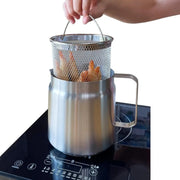 Deep Fryer Pot - 2L Stainless Steel Frying Pot with Basket & Oil Strainer