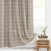 Linen Shower Curtain - Boho Tassel Jacquard Design