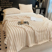 Faux Fur Blanket - Soft Rabbit-Style Striped Throw
