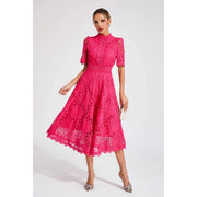 Ruby - Scoop Neck Lace Midi Dress