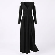 Joanna - Cold Shoulder Slit Elegant Maxi Dress