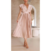 Eva - Pleated V-Neck Maxi Dress