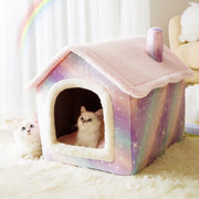 Fluffy Pet Bed - Cozy Enclosed Sleeping House
