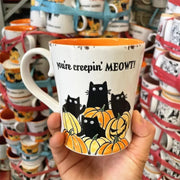 Halloween Coffee Mug - Spooky Cat & Ghost Ceramic Cup