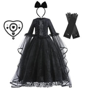 Girls Evil Queen Costume - Lace Bodice Layered Ruffle Dress