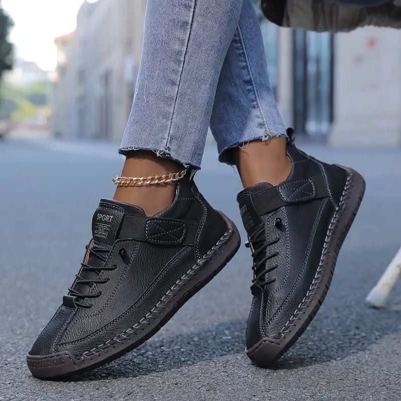 Women's lace-up walking sneakers with ankle design and flat sole