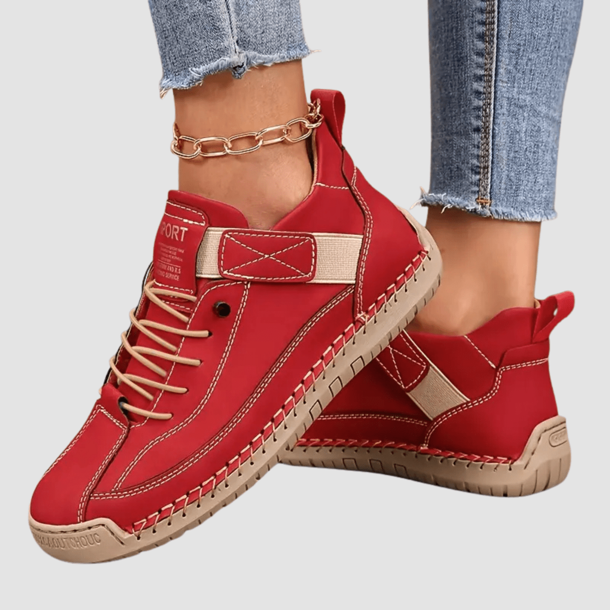 Women's lace-up walking sneakers with ankle design and flat sole