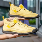 Women's lace-up walking sneakers with ankle design and flat sole