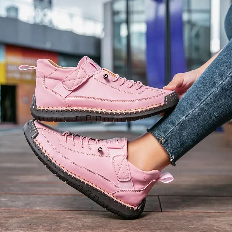 Women's lace-up walking sneakers with ankle design and flat sole