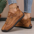 Women's lace-up walking sneakers with ankle design and flat sole
