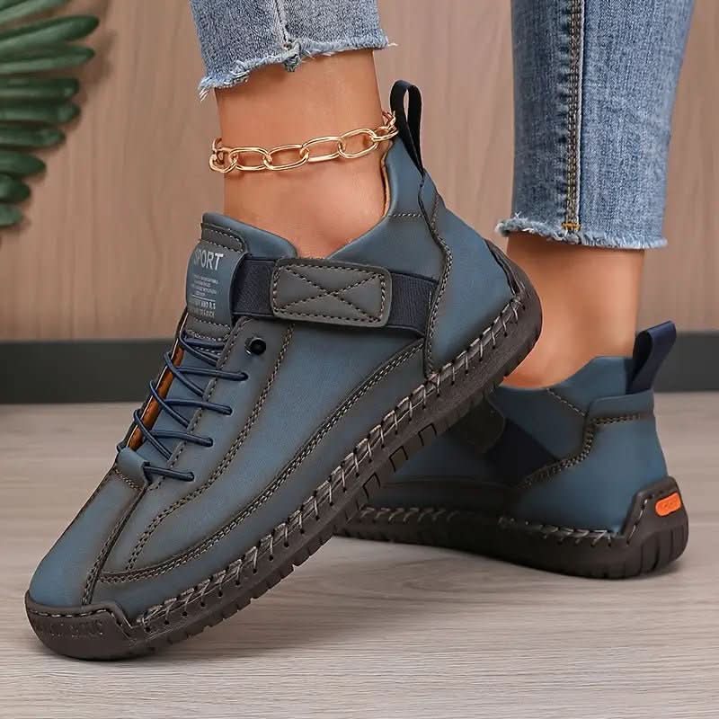 Women's lace-up walking sneakers with ankle design and flat sole