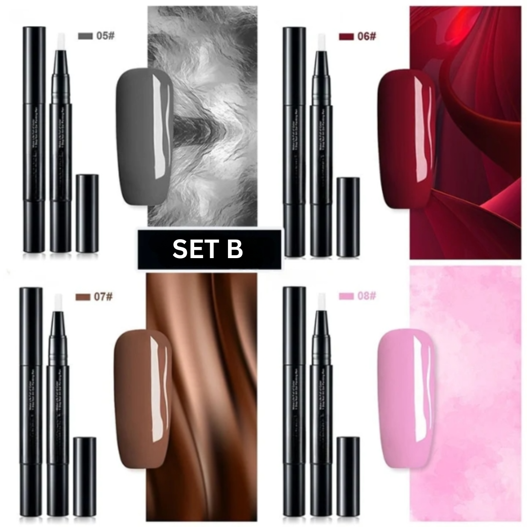 Precision nail art gel painting pen with colorful nail design examples
