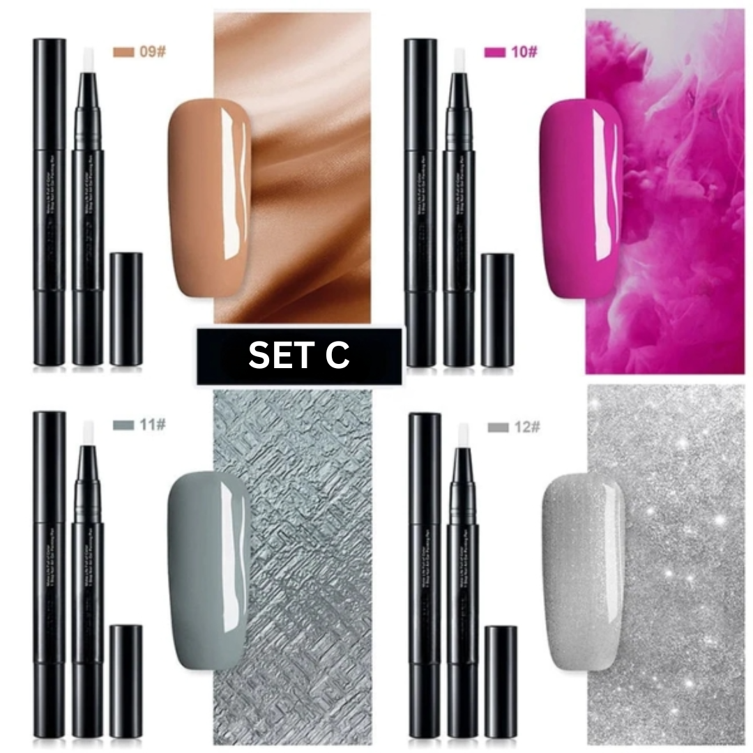 Precision nail art gel painting pen with colorful nail design examples