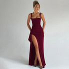 Women's square neck maxi dress with high side slit and wide shoulder straps