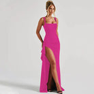 Women's square neck maxi dress with high side slit and wide shoulder straps