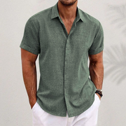 Men's Short Sleeve Collared Button Shirt, Textured Finish