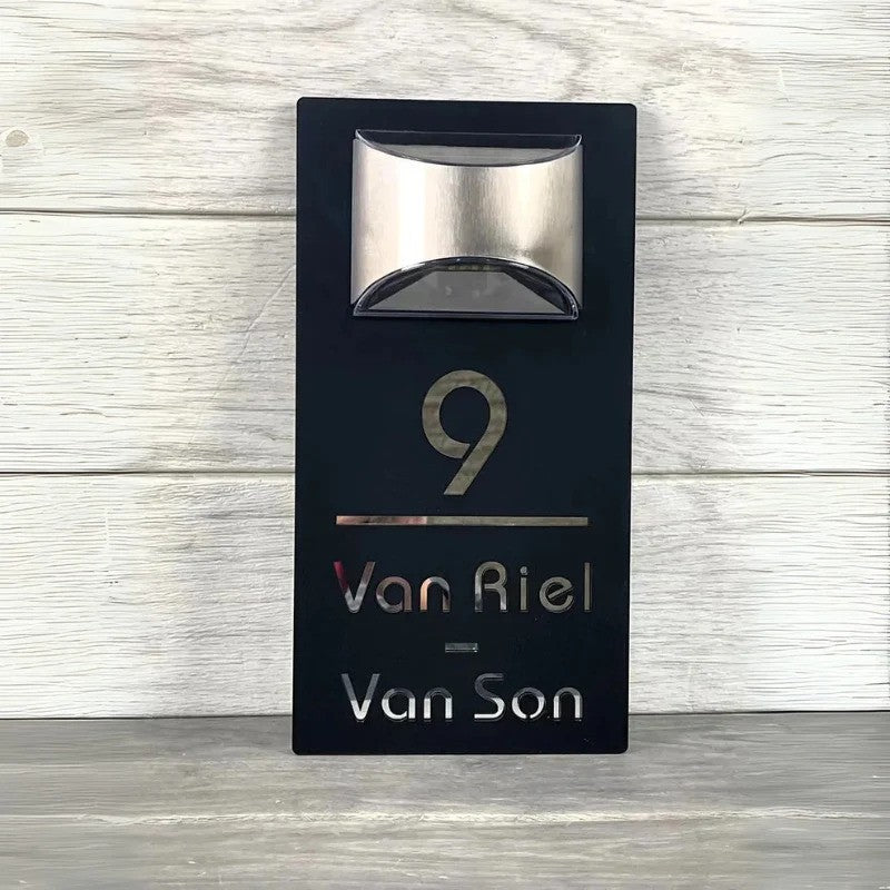 Personalized rectangular house number plaque with raised metallic lettering