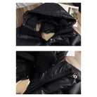 Women's black long hooded quilted puffer winter jacket