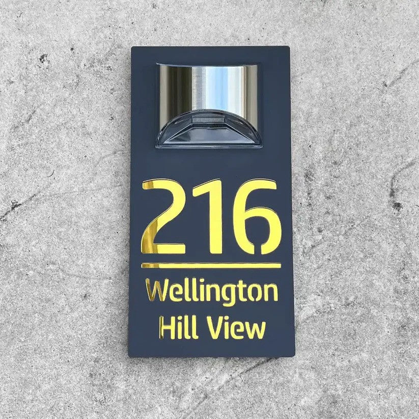 Personalized rectangular house number plaque with raised metallic lettering