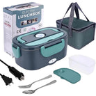 1.5L electric lunch box food warmer with carry bag, utensils, and power cords