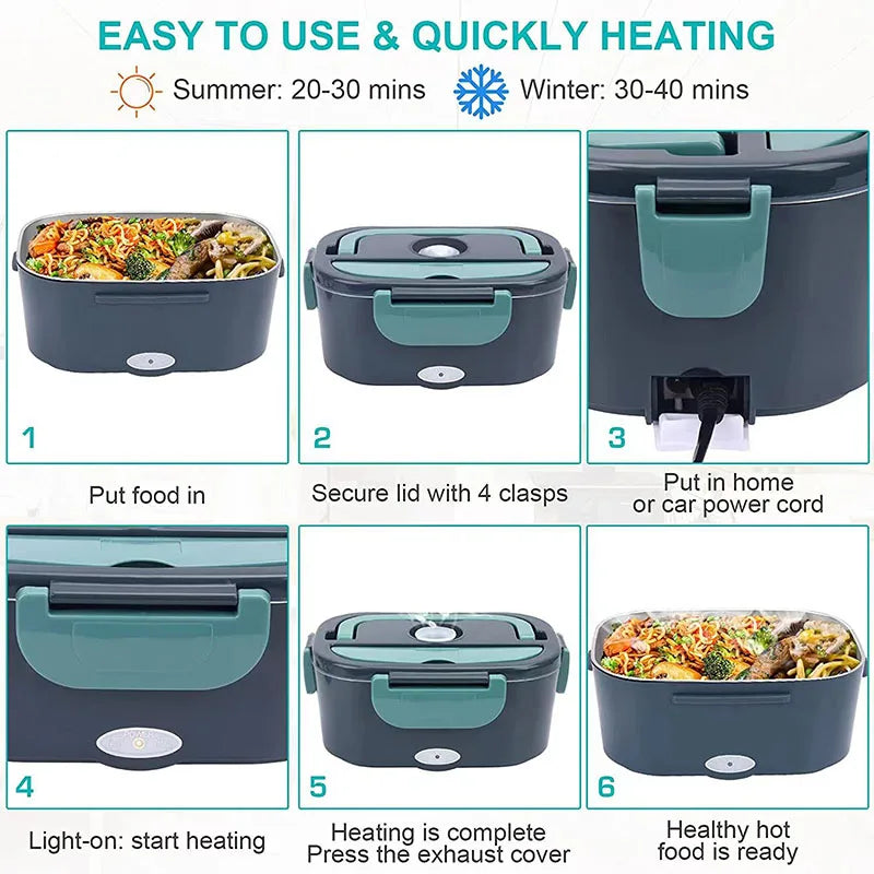 1.5L electric lunch box food warmer with carry bag, utensils, and power cords