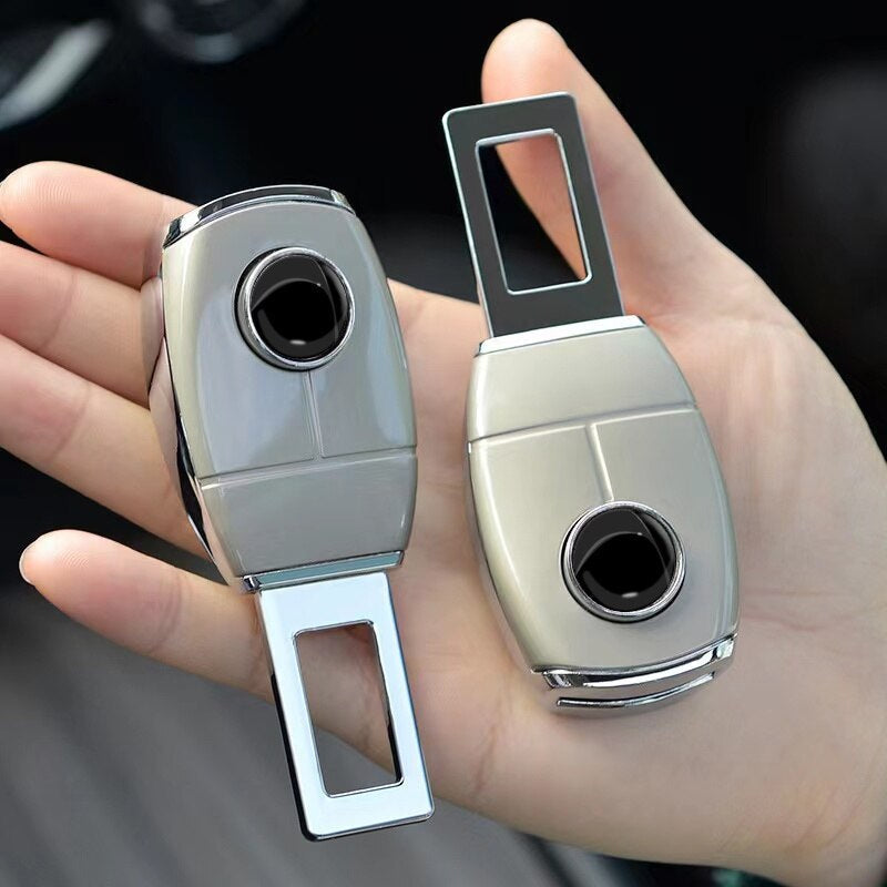 BeltLock car seat belt extender connected to a vehicle seat belt buckle