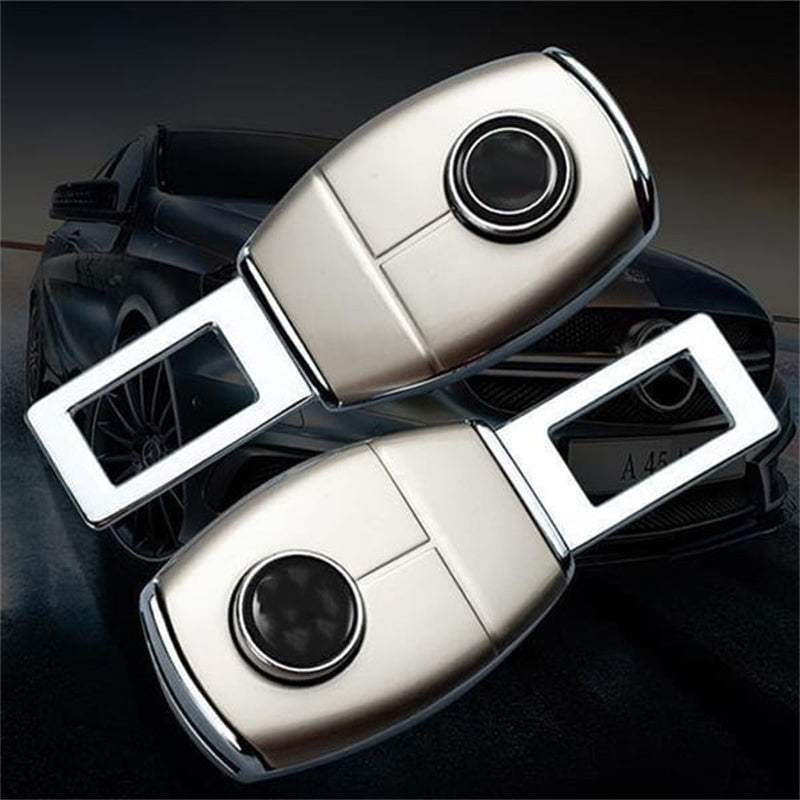 BeltLock car seat belt extender connected to a vehicle seat belt buckle