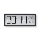 Digital wall clock displaying time, temperature, and humidity