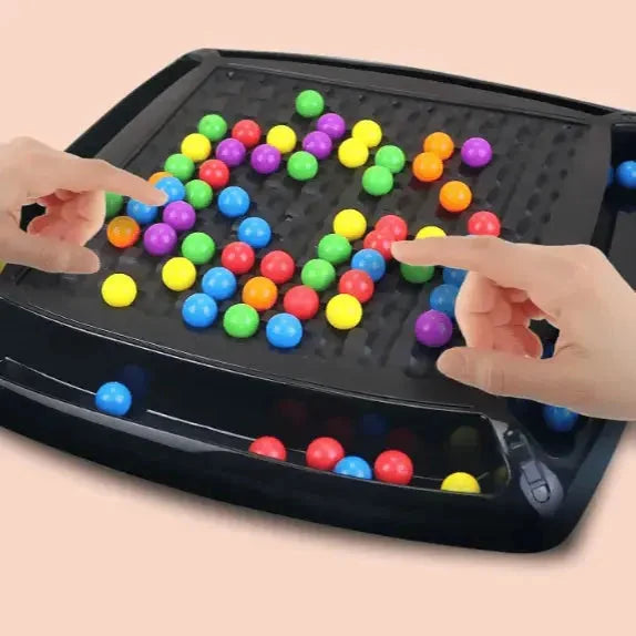 Black screen-free strategy board game with colorful round game pieces