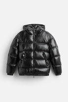 Unisex quilted hooded puffer down jacket with full zip front
