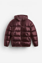Unisex quilted hooded puffer down jacket with full zip front