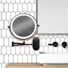 Black wall mounted LED makeup mirror with adjustable swing arm