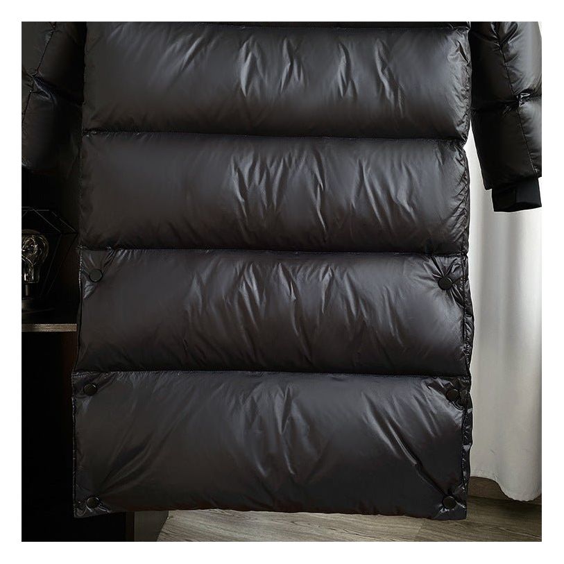 Women's black long hooded quilted puffer winter jacket