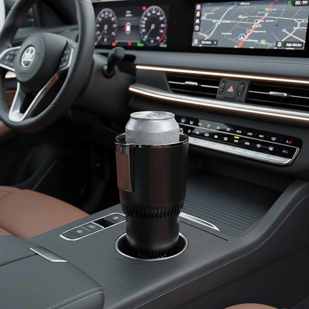 Portable beverage cooler and warmer placed in a car cup holder