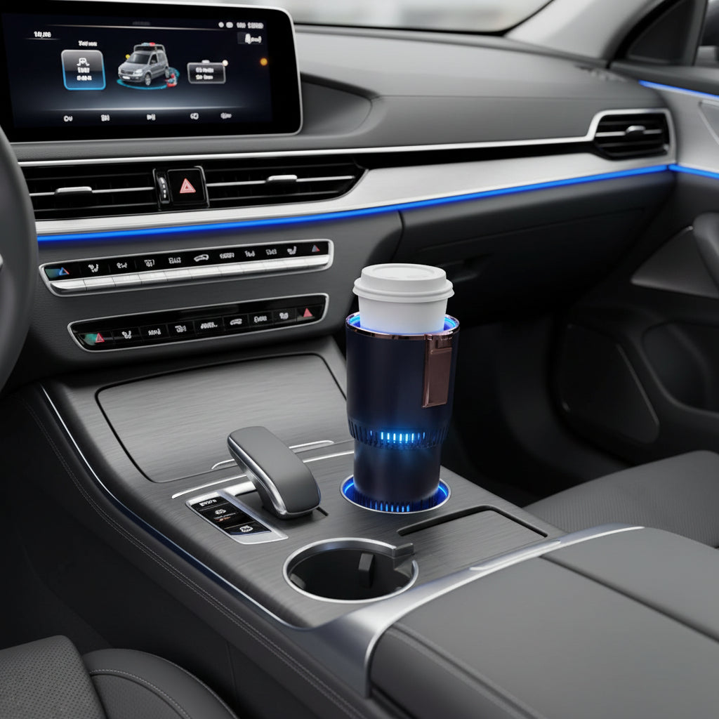 Portable beverage cooler and warmer placed in a car cup holder