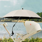 Cream UV stroller sunshade with bendable arm and universal clamp