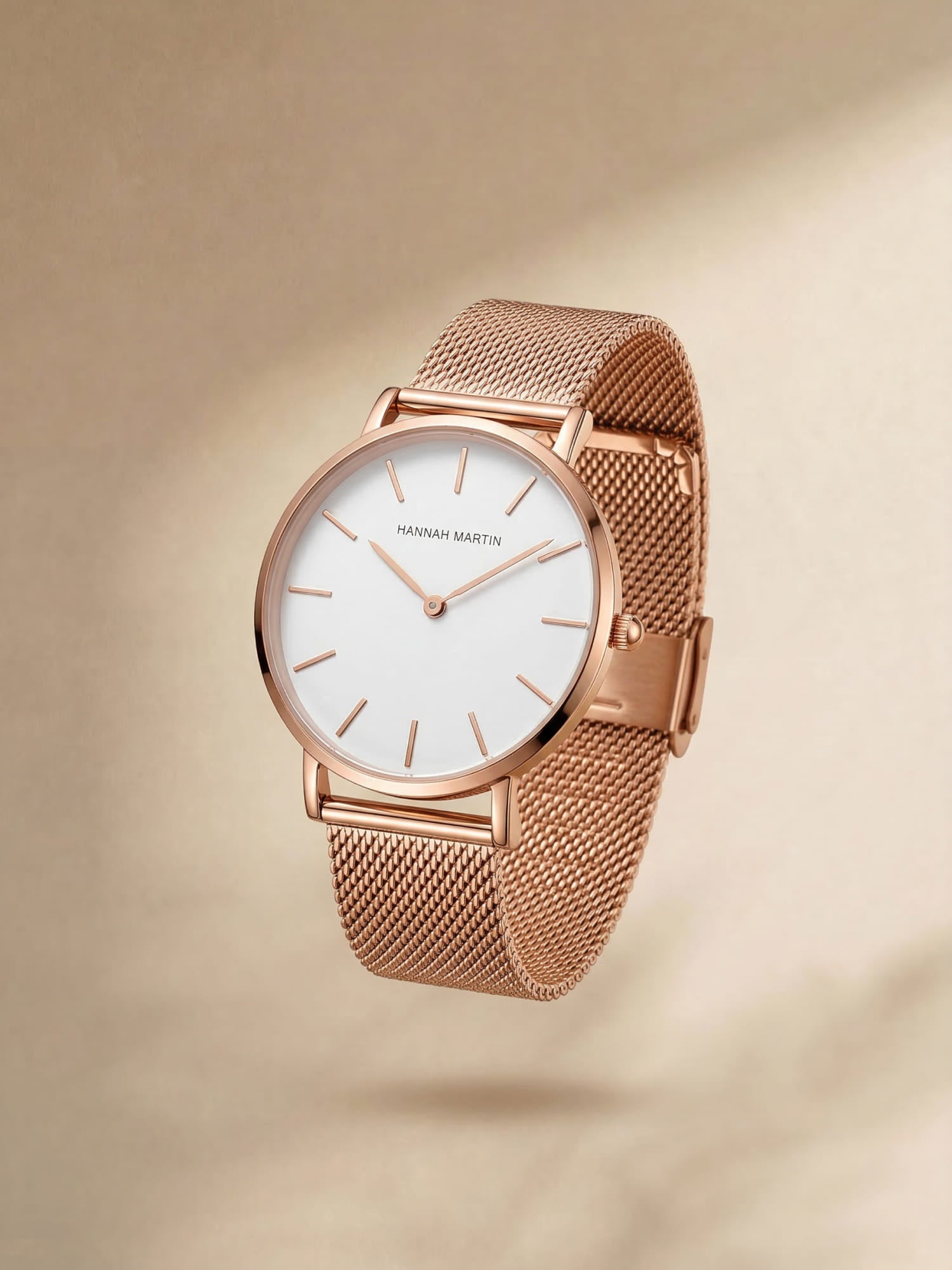 Elara minimalist analog wristwatch with textured mesh band