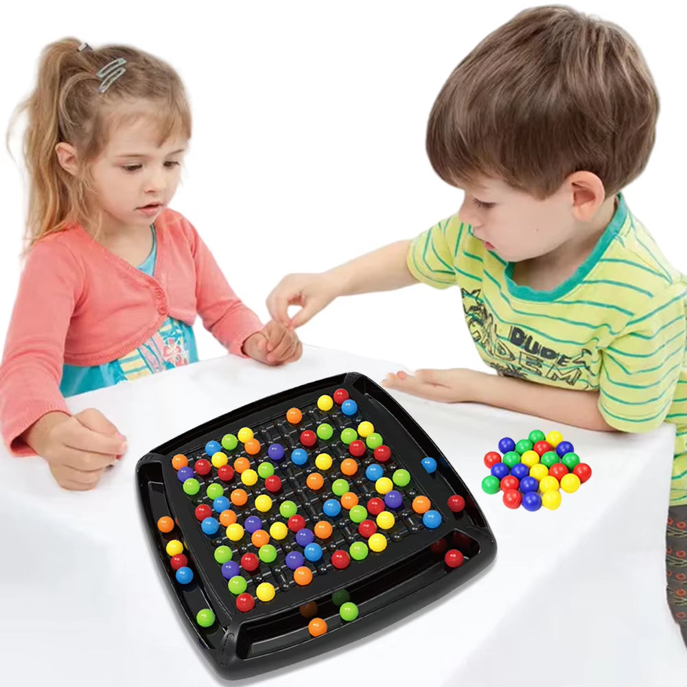 Black screen-free strategy board game with colorful round game pieces