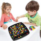 Black screen-free strategy board game with colorful round game pieces