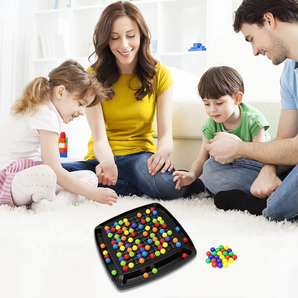 Black screen-free strategy board game with colorful round game pieces