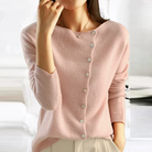 Women's long sleeve button-front cardigan with V-neck and ribbed trims