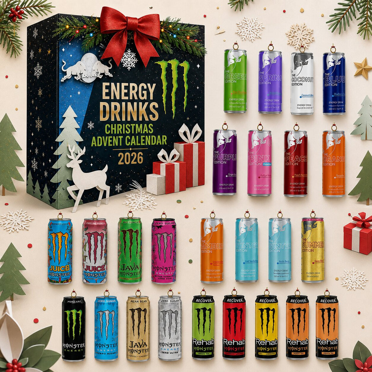 Black 2026 Christmas energy drink advent calendar with 24 cans