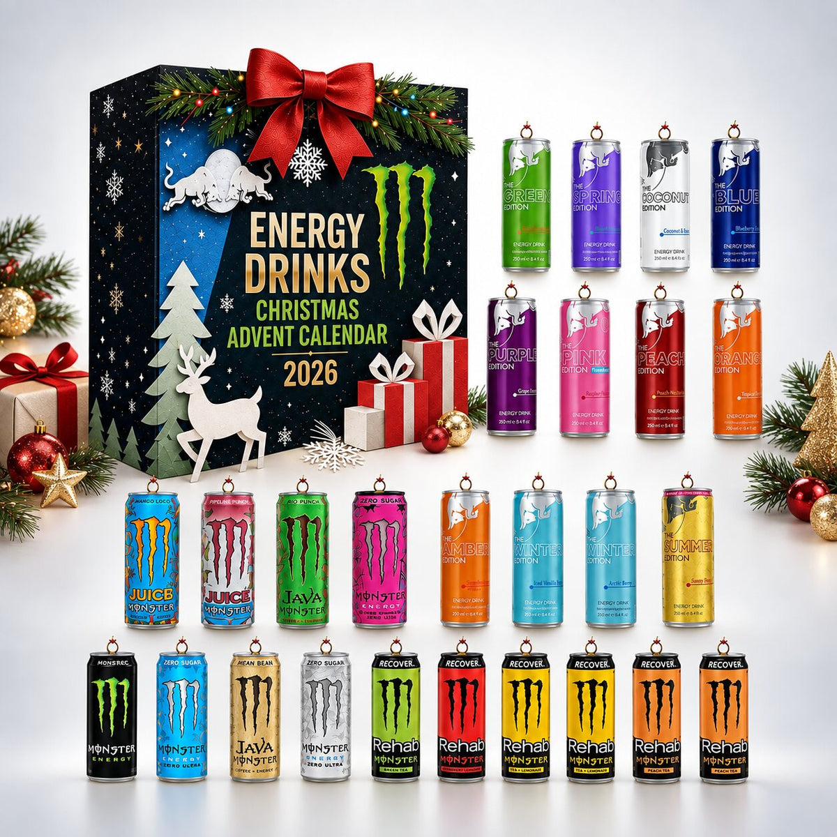 Black 2026 Christmas energy drink advent calendar with 24 cans
