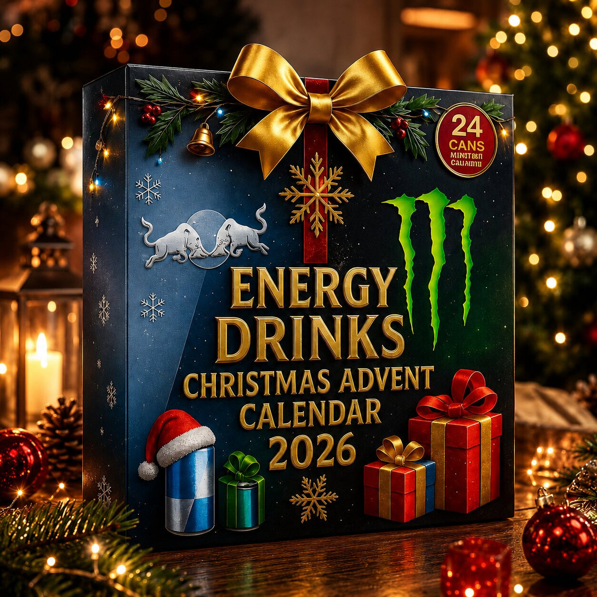 Black 2026 Christmas energy drink advent calendar with 24 cans